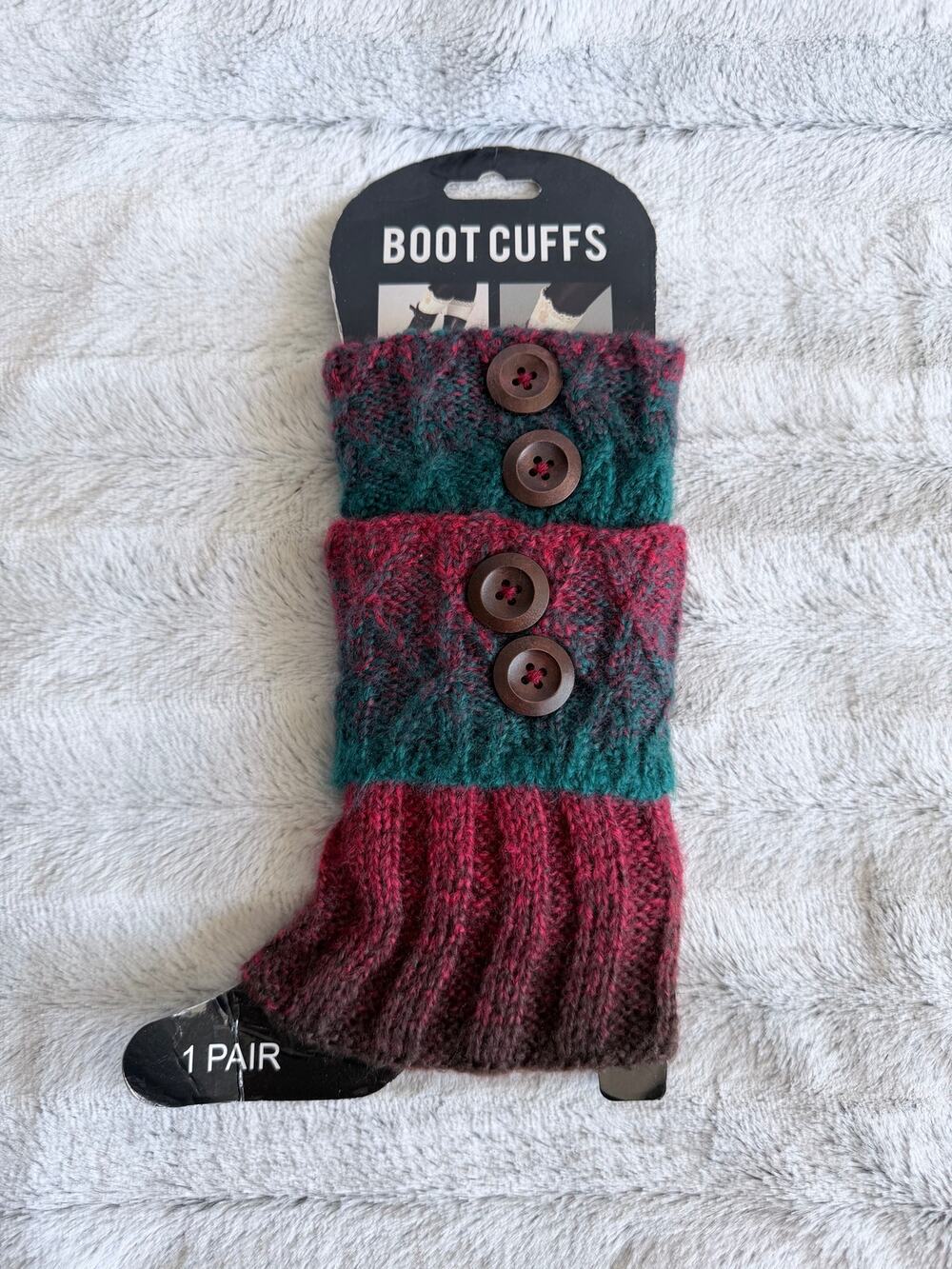 Women’s Hand-Knitted Button Boot Cuffs Burgundy Teal One Size New
